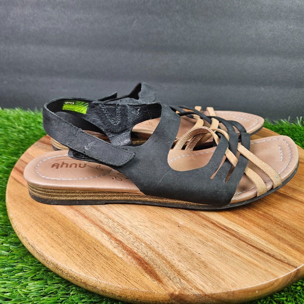 Ahnu Saratoga Sandals Womens Size 10 Black Leather Strappy Gladiator Open Toe